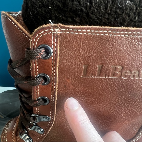 LL BEAN Brown Leather Rubber Rain Snow Boots Size 8 - Picture 7 of 10